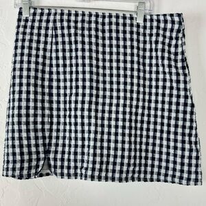 American Eagle Mini Skirt‎ Gingham Plaid Navy Blue White Lined Side Zip Linen